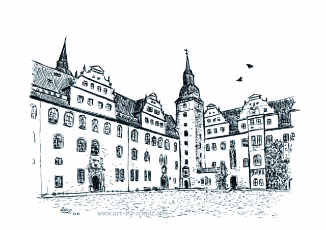 Schloss, Merseburg, Sabine Schulz, Tusche, Tusche Verlag, Zeichnung