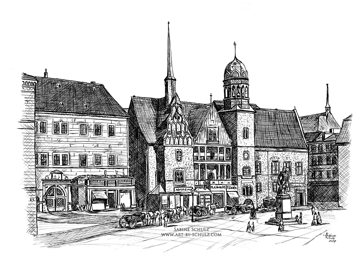 altes Rathaus, Halle (Saale), Tusche, Sabine Schulz
