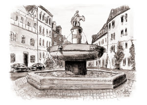 Eselsbrunnen, Sepia, Halle (Saale), Sabine Schulz, Tusche, Tusche Verlag, Zeichnung